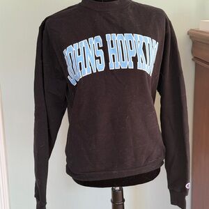 Champion Black Crewneck Sweatshirt with Light Blue Johns Hopkins Arch